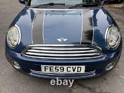 Mini Cooper convertible blue 1.6 petrol bonnet stripes 6 speed 2009 low mileage