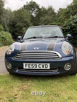 Mini Cooper convertible blue 1.6 petrol bonnet stripes 6 speed 2009 low mileage