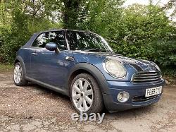 Mini Cooper convertible blue 1.6 petrol bonnet stripes 6 speed 2009 low mileage