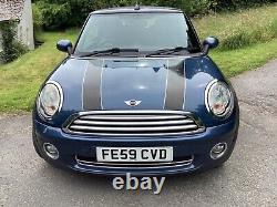 Mini Cooper convertible blue 1.6 petrol bonnet stripes 6 speed 2009 low mileage